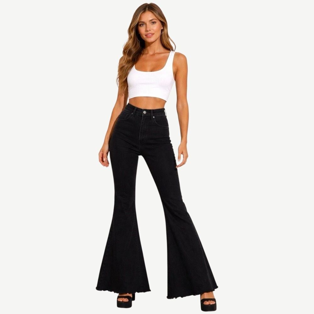 Judy Blue Jeans Memphis Hi Rise Stretch Flare Bell Bottom Black Size 7/28